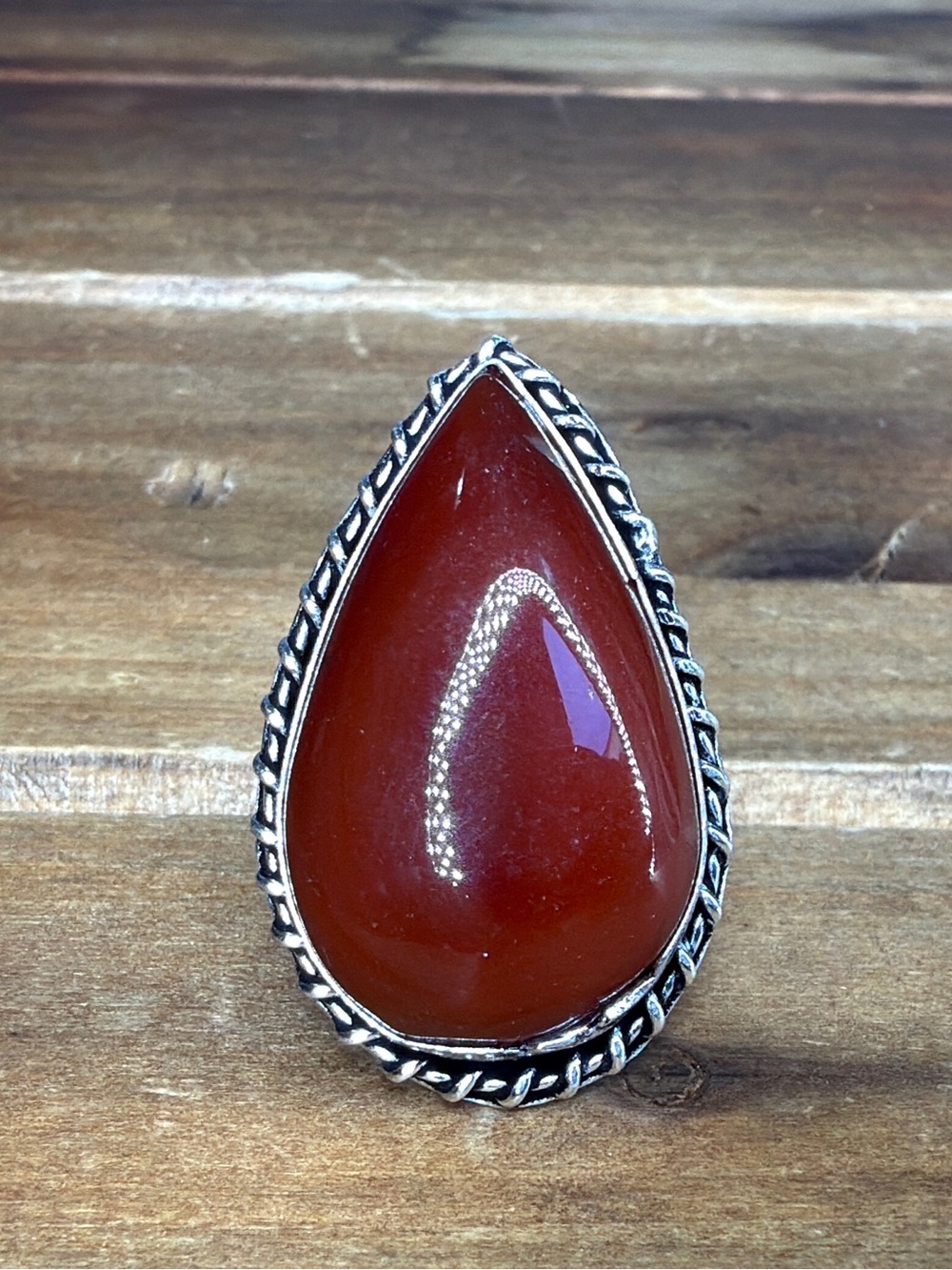 Southwestern Vintage Style Carnelian  Agate Ring Size 8.5 Plated Silver 925 Boho
